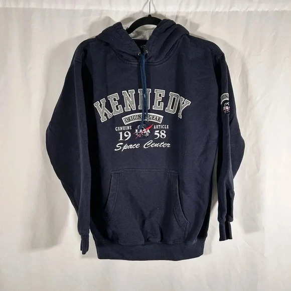 Kenedy Space Center Hoodie Unisex Medium Blue NASA Pockets Drawstring Pullover - Picture 1 of 8